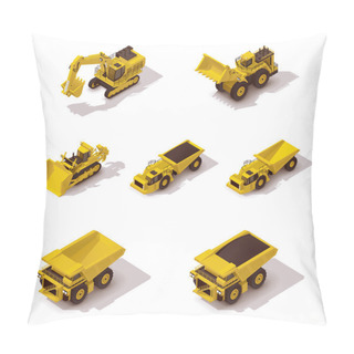 Personality  Vector Isometric Mining Machinery Set Pillow Covers