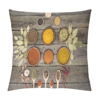 Personality  Bowls And Wooden Spoons With Different Spices Pillow Covers