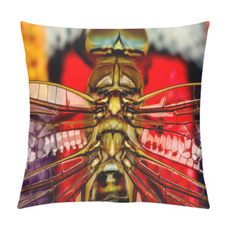 Personality  Showing Of Eyes Dragonfly And Wings Detail. Beautiful Dragonfly In The Nature Habitat  Pillow Covers