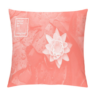 Personality  Color Of The Year 2019 Living Coral. Floral Natural Pattern Of Flowers, Branches. Popular Trend Palette For Design Illustrations, Fabrics, Fashion, Images. Tinted Background. Pillow Covers