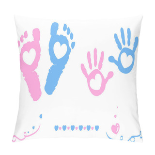 Personality  Twin Baby Girl And Boy Feet And Hand Print Arrival Card Pillow Covers