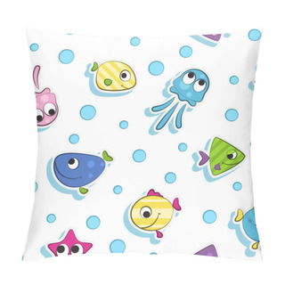 Personality  Seamless Pattern With Colorful Cartoon Fishes. White Background Pillow Covers