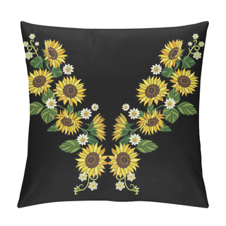 Personality  Embroidery Sunflowers And Daisy Flowers Pillow Covers