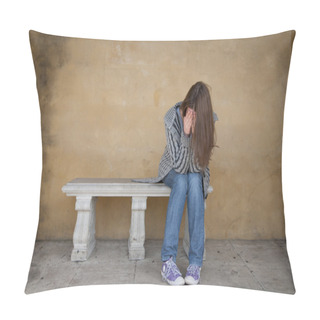 Personality  Lonely Woman Crying On The Bench Pillow Covers