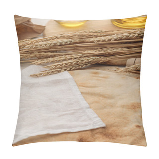 Personality  Lavash Bread Covered With White Towel Near Rolling Pin, Spikes And Oil Pillow Covers