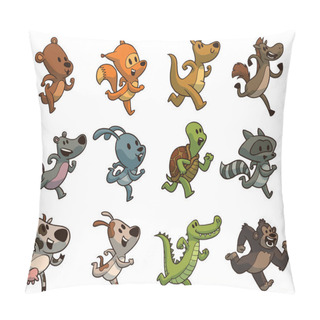 Personality  Set Of Twelve Cute Running Animals, Color Image Pillow Covers