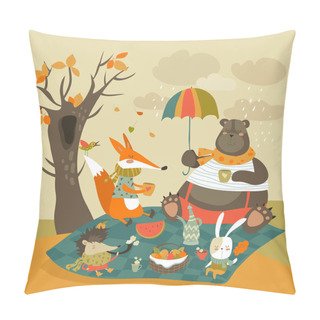 Personality  Animals At Picnic In Autumnal Forest Pillow Covers