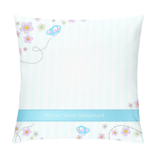 Personality  Vector Blue Striped Background With Butterflies And Flowers Pillow Covers
