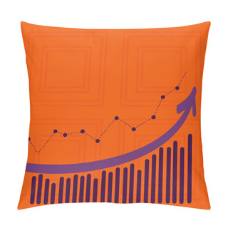 Personality  Combination Of Column And Line Graphic Chart With Arrow Going Upward In Colorful Pastel Shade. Creative Blank Space Color Background For Presentation, Report And Financial Matters. Pillow Covers