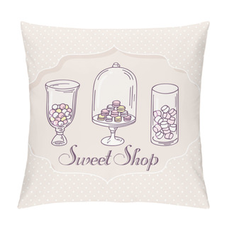Personality  Hand Drawn Candy Bar Objects. Pastry Shop Label With Sweets Pillow Covers