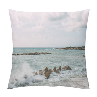 Personality  Rocks Near Mediterranean Sea Against Blue Sky With Clouds  Pillow Covers