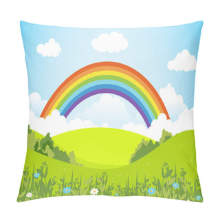 Personality  Summer Spring Green Valley Rainbow Outdoor Landscape Illustration Pillow Covers