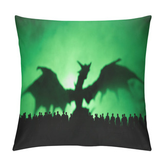 Personality  Blurred Silhouette Of Giant Monster Prepare Attack Crowd During Night. Selective Focus. Decoration Pillow Covers