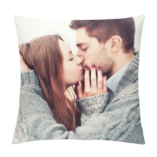 Personality  Young Couple Outdoor Portrait. Pillow Covers