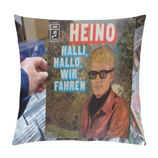 Personality  THE NETHERLANDS - SEPTEMBER 2020: Album: Heino - Halli, Hallo, Wir Fahren, 1970 Released LP Record Of The  German Singer Of Schlager And Traditional Volksmusik Heino In A Second Hand Store. Pillow Covers