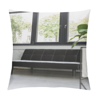 Personality  Empty Modern Black Couch Near Window In Modern Office Pillow Covers