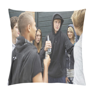 Personality  Group Of Threatening Teenagers Hanging Out Together Outside Drin Pillow Covers
