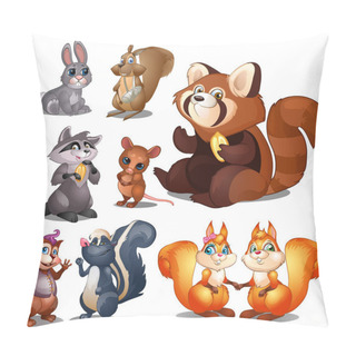 Personality  Rabbit, Raccoon, Squirrel, Beaver, Hamster, Mouse, Skunk - Cartoon Animals Character For Animation, Childrens Illustrations, Book And Other Design Needs. Vector Isolated On White Background Pillow Covers