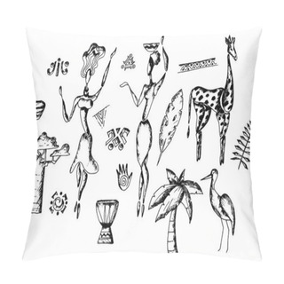 Personality  African Traditional Sketch Drawn Doodle Vector Set Pillow Covers