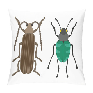 Personality  Beetle Flat Insect Bug In Cartoon Style Vector Pillow Covers