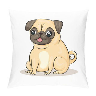 Personality  Cartoon Cute Funny Vector Pug Dog At The White Background Pillow Covers