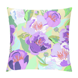 Personality  Seamless Floral  Background. Isolated Blooming Lilac Flowers And Pillow Covers