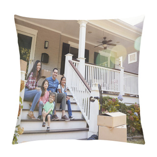 Personality  Family Sitting On Steps Of New Home On Moving In Day Pillow Covers