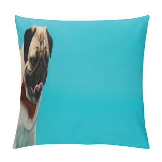 Personality  Stylish Pug Dog In Bow Tie Sticking Out Tongue Isolated On Blue, Banner Pillow Covers