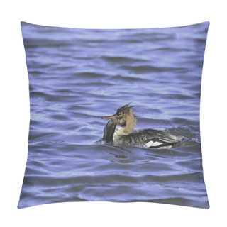 Personality  Female Red-breasted Merganser Duck With A Fresh Caught Fish Pillow Covers