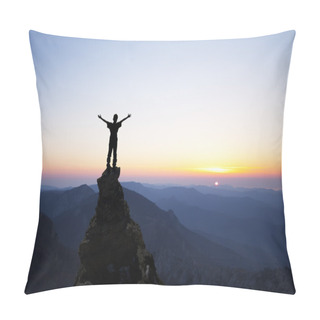Personality  Man On Top Of The Mountain Reaches For The Sun Pillow Covers