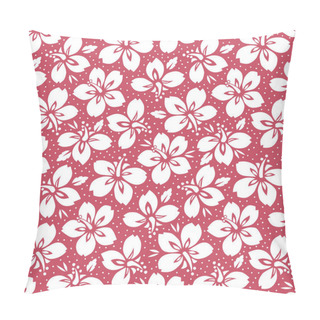 Personality  White Tropical Exotic Foliage, Hibiscus Floral Vector Seamless Pattern. Lush Tropical Blooms On Red Background Pillow Covers