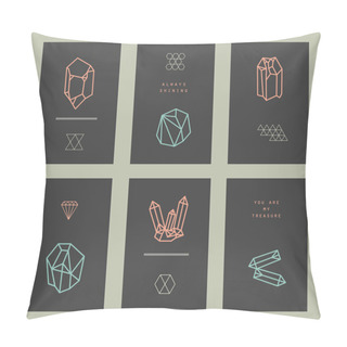 Personality  Set Of Cards With Crystals. Geometric Shapes. Pillow Covers