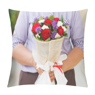 Personality  Woman Holding A Bouquet Of Roses In Hand For Valentine's Day , B Pillow Covers