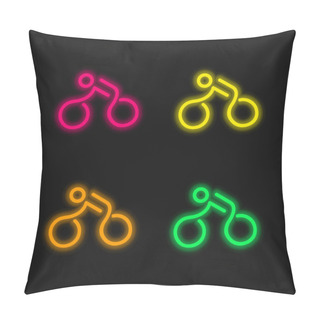 Personality  Bicycle Mounted By A Stick Man Four Color Glowing Neon Vector Icon Pillow Covers