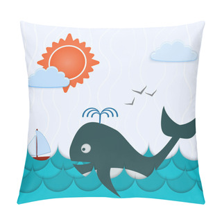 Personality  Vector Background With Whale And Boat. Pillow Covers