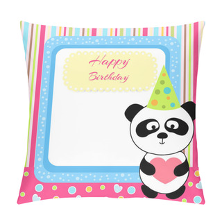 Personality  Vector Cute Panda With Birthday Card Pillow Covers