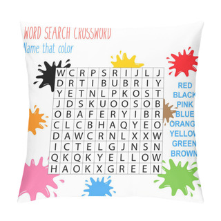 Personality  Easy Word Search Crossword Puzzle 'Name That Color', For Children In Elementary And Middle School. Fun Way To Practice Language Comprehension And Expand Vocabulary. Includes Answers. Vector Illustration. Pillow Covers
