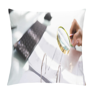 Personality  Auditor Investigating Corporate Fraud Using Magnifying Glass Pillow Covers