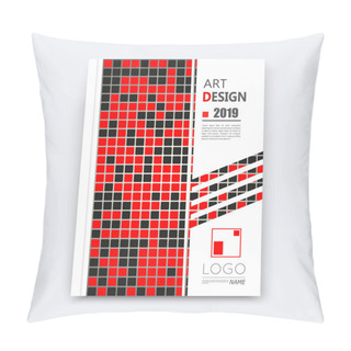 Personality  Abstract Composition, Quadrate Texture, Square Part Construction, Black, Red Color Brochure Title Sheet, Creative Ceramic Tessellation Figure Icon, Logo Surface, Patch Banner Form, Flyer Fiber, EPS10 Pillow Covers