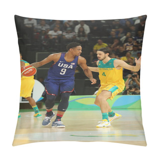 Personality  RIO DE JANEIRO, BRAZIL - AUGUST 10, 2016: DeMar DeRozan Of Team United States In Action During Group A Basketball Match Between Team USA And Australia Of The Rio 2016 Olympic Games At Carioca Arena 1 Pillow Covers