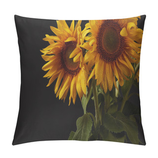 Personality  Summer Bouquet With Yellow Sunflowers, Isolated On Black Pillow Covers
