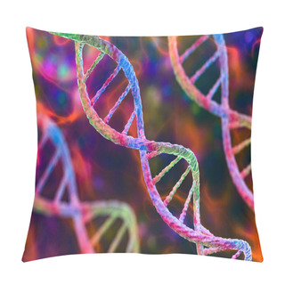 Personality  Molecule Of DNA, Double Helix, 3D Illustration. Genetic Mutation And Genetic Disorders Pillow Covers