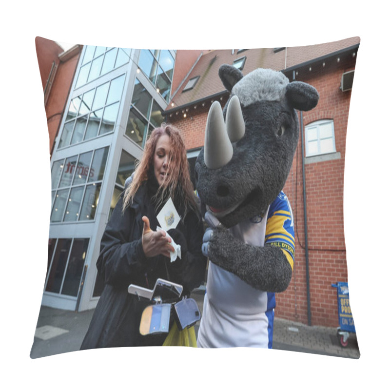 Personality  Ronnie The Rhino During The Betfred Super League Round 5 Match Leeds Rhinos Vs St Helens At Headingley Stadium, Leeds, United Kingdom, 15th March 202 Pillow Covers