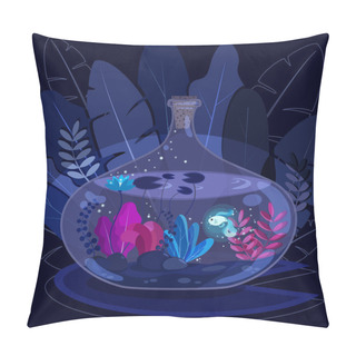 Personality  Cute Magic Fish In Bottle With Night Tropical Leaves Pillow Covers