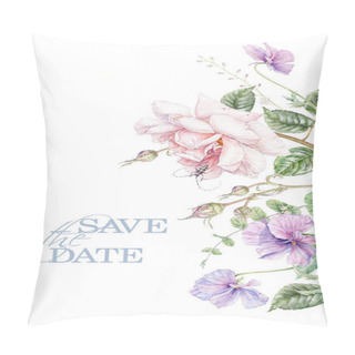 Personality  Watercolor Pink Rose And Violet Vertical Border Pillow Covers