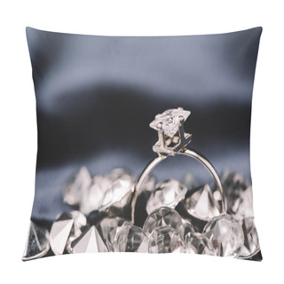 Personality  Selective Focus Of Engagement Ring With Pure Shiny Diamond  Pillow Covers