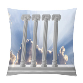 Personality  Education And Democracy Concept. Four Marble Pillars And Steps On Blue Sky Background. 3d Illustration Pillow Covers