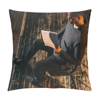 Personality  Handsome African American Actor Holding Scenario On Stage During Rehearse  Pillow Covers