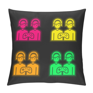 Personality  Battle Four Color Glowing Neon Vector Icon Pillow Covers