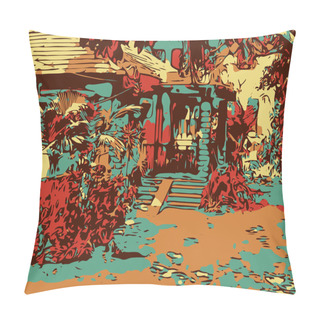 Personality  Indian Landscape Digital Graphic Artwork In Goa, Baga Pillow Covers